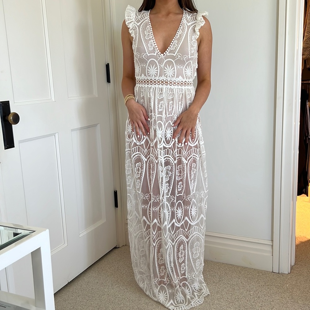 Sheer White Embroidered Dress